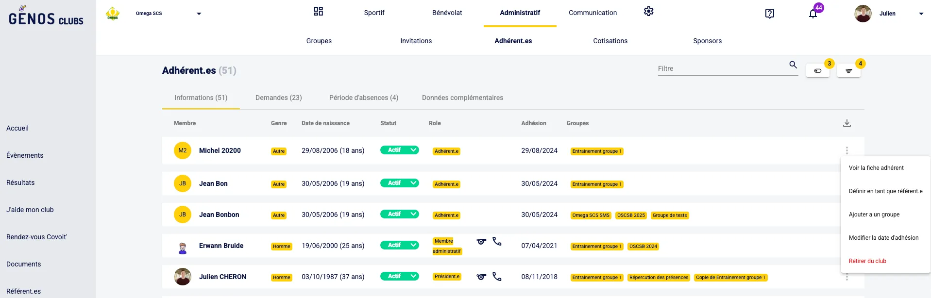 Génos Clubs : Retirer un adhérent de son club