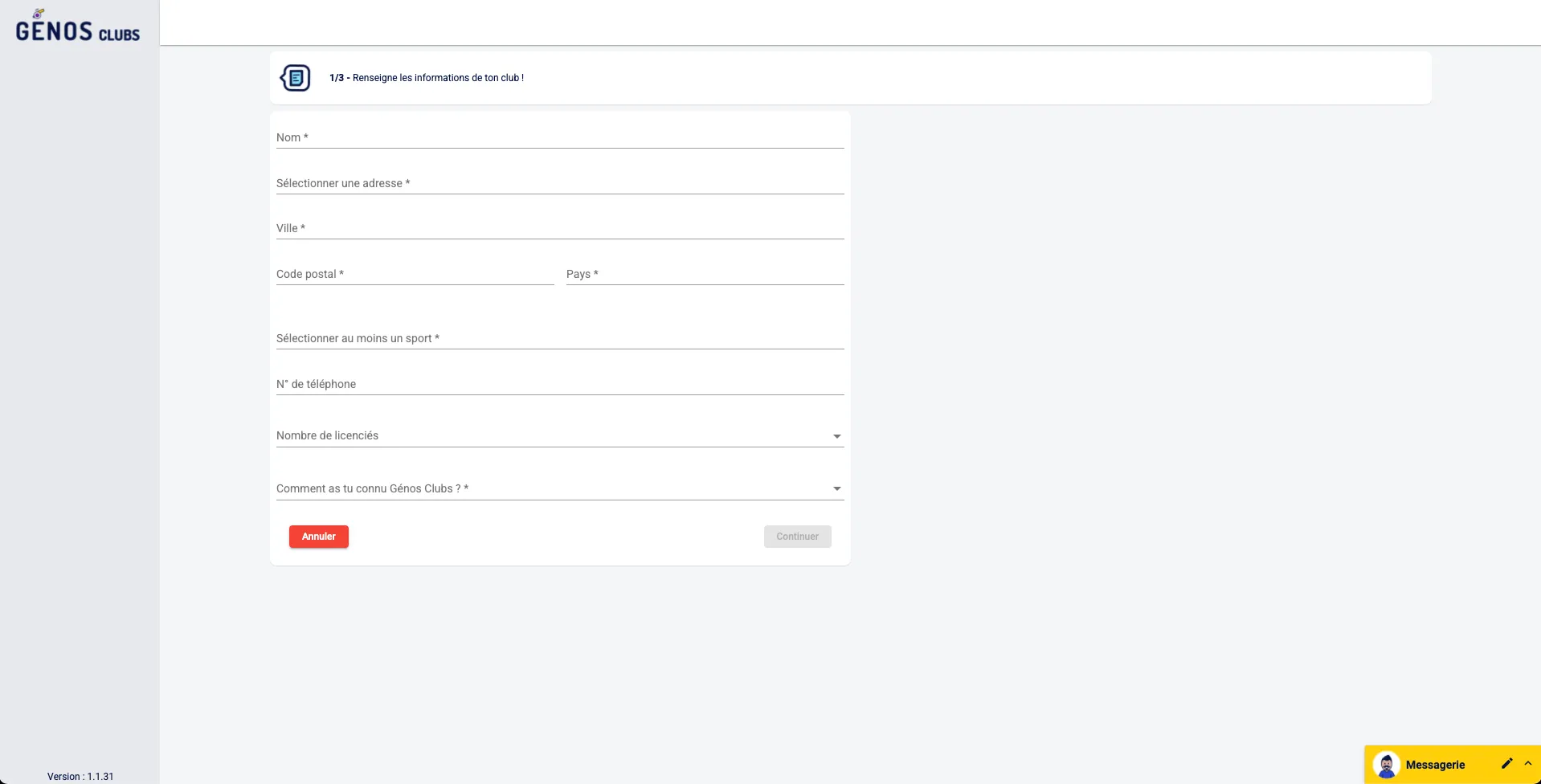 Génos Clubs renseigner les informations de ton club sportif